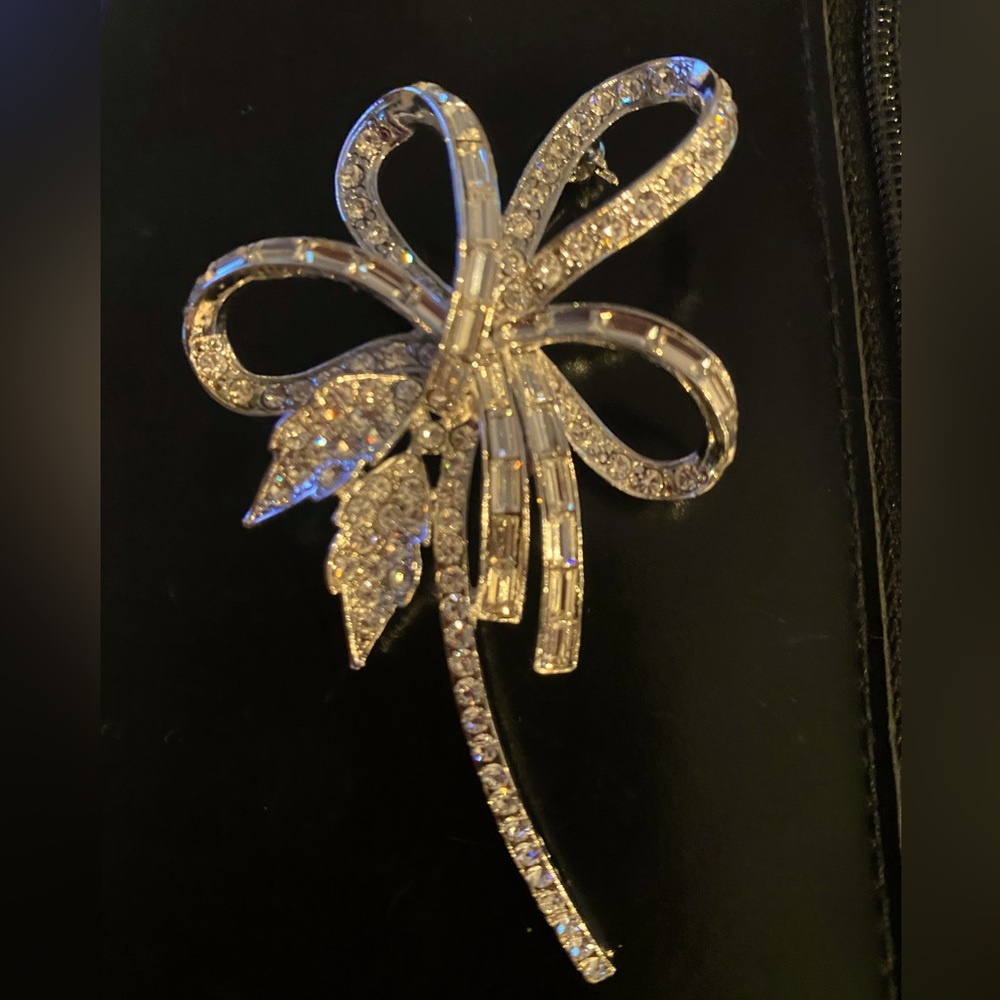 Silver micro pave Floral Brooch